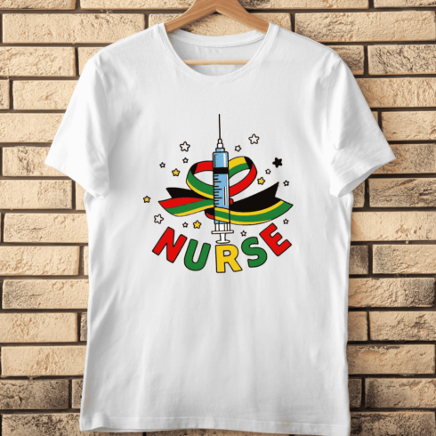 Nurse with Syringe and Flowers T-Shirt Design cover image.