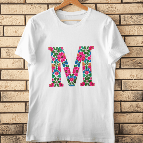 Bright Flower Filled Initial M T-Shirt Design cover image.