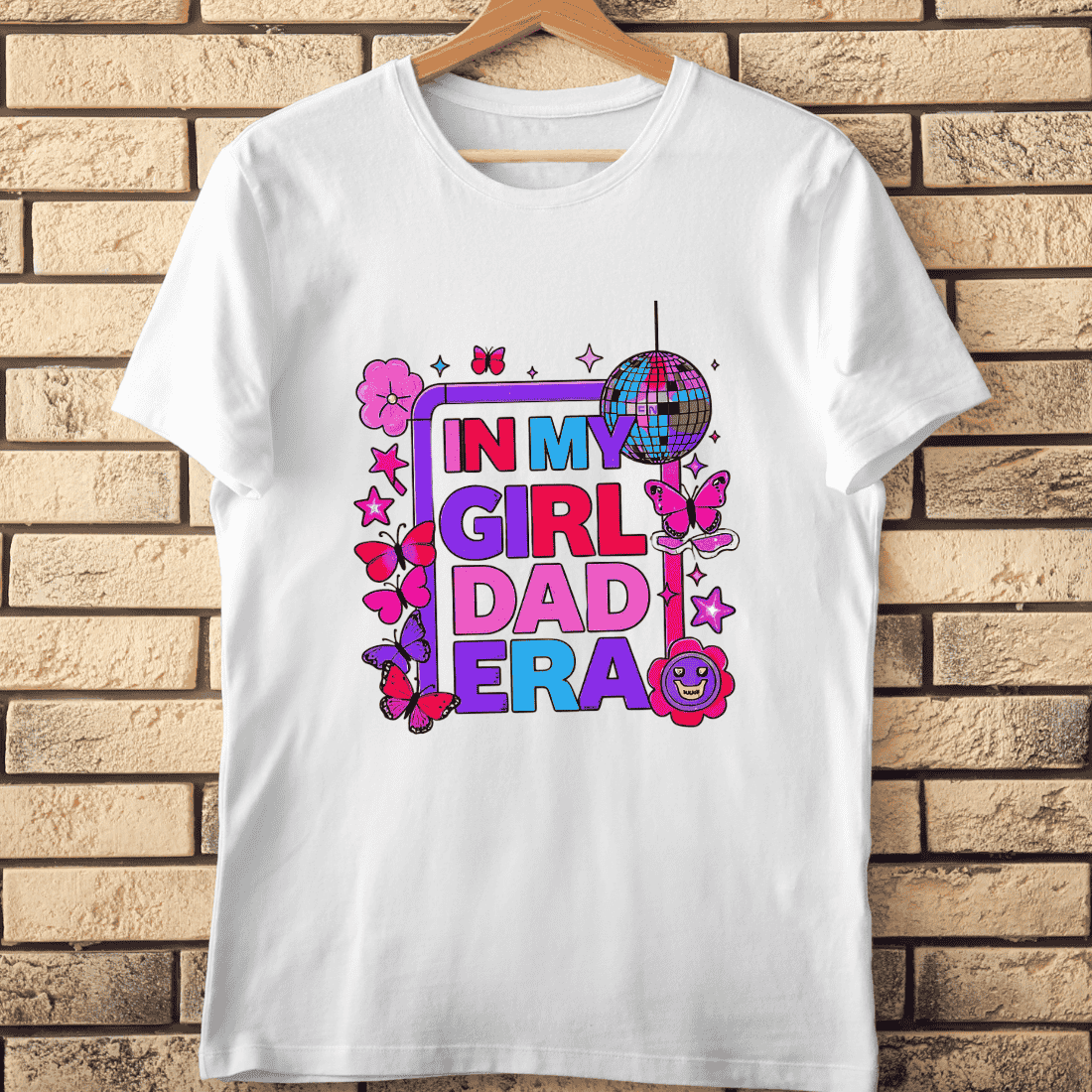 Girl Dad Era Retro Disco Ball T-Shirt Design cover image.