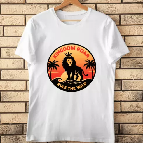 Kingdom Roar Tropical Lion T-Shirt Design cover image.