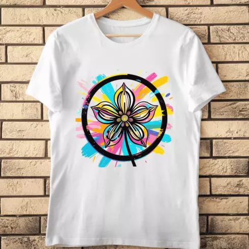 Abstract Colorful Flower in Circle T-Shirt Design cover image.