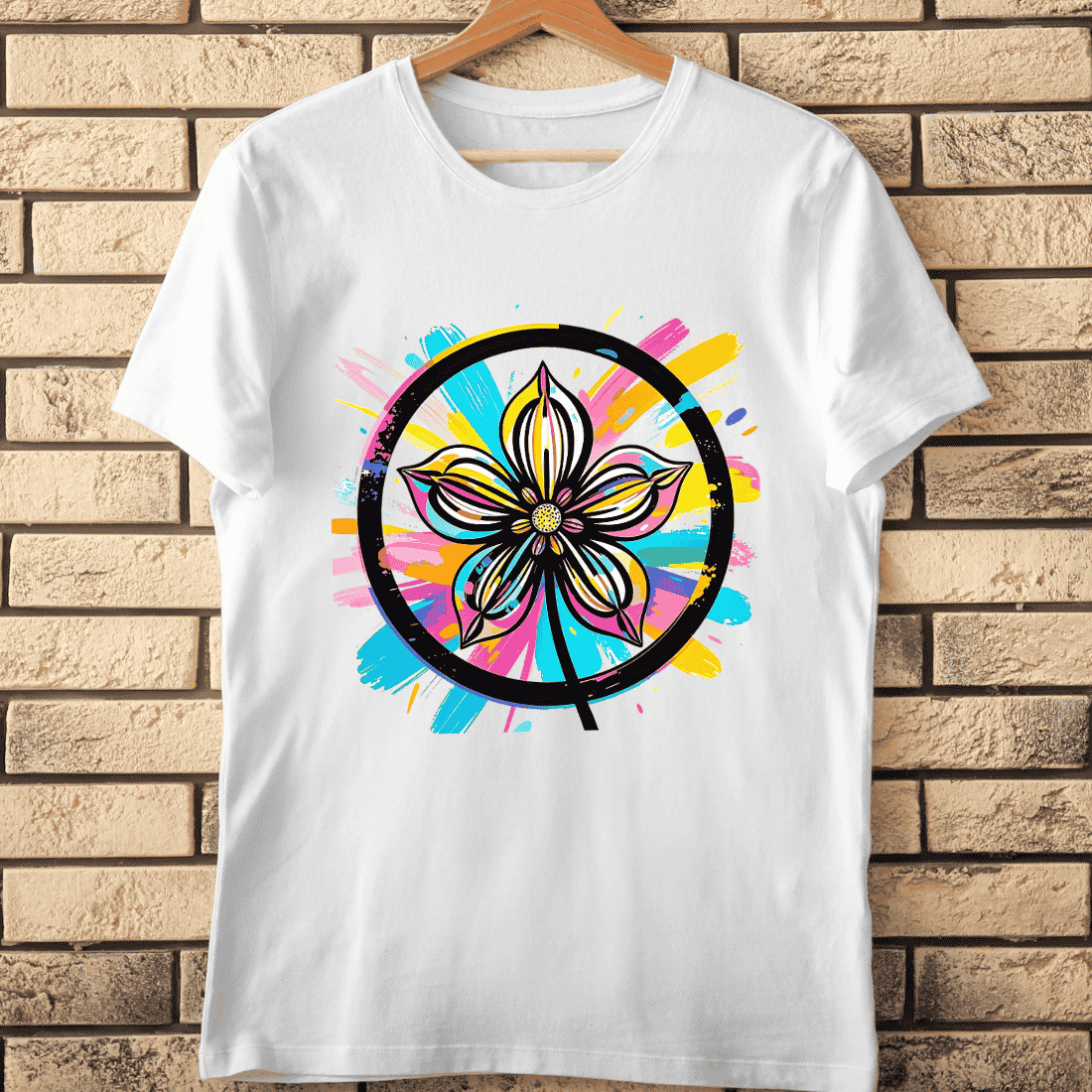 Abstract Colorful Flower in Circle T-Shirt Design cover image.