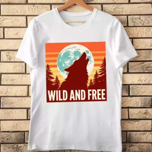Wild and Free Howling Wolf Moon T-Shirt Design cover image.
