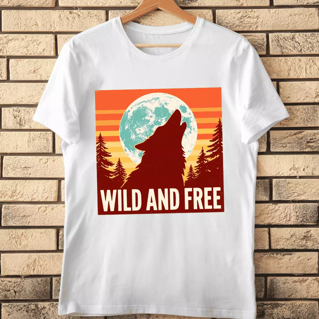Wild and Free Howling Wolf Moon T-Shirt Design cover image.