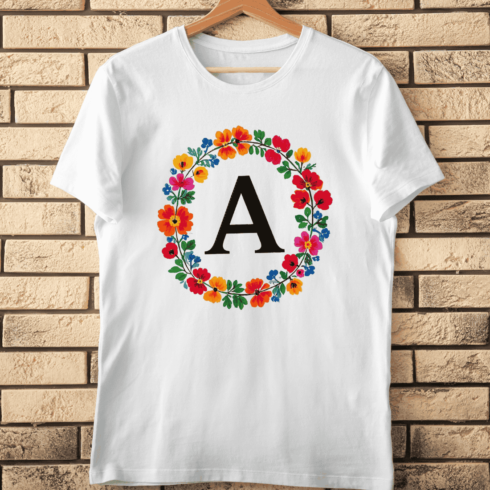 Letter A in Colorful Floral Wreath Bright Blooms T-Shirt Design cover image.