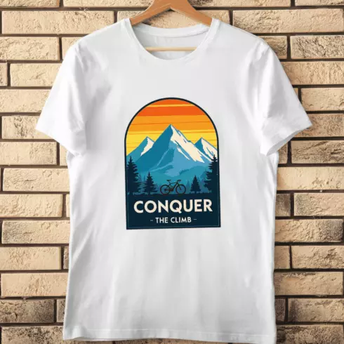 Conquer The Climb Mountain Bike T-Shirt Design cover image.