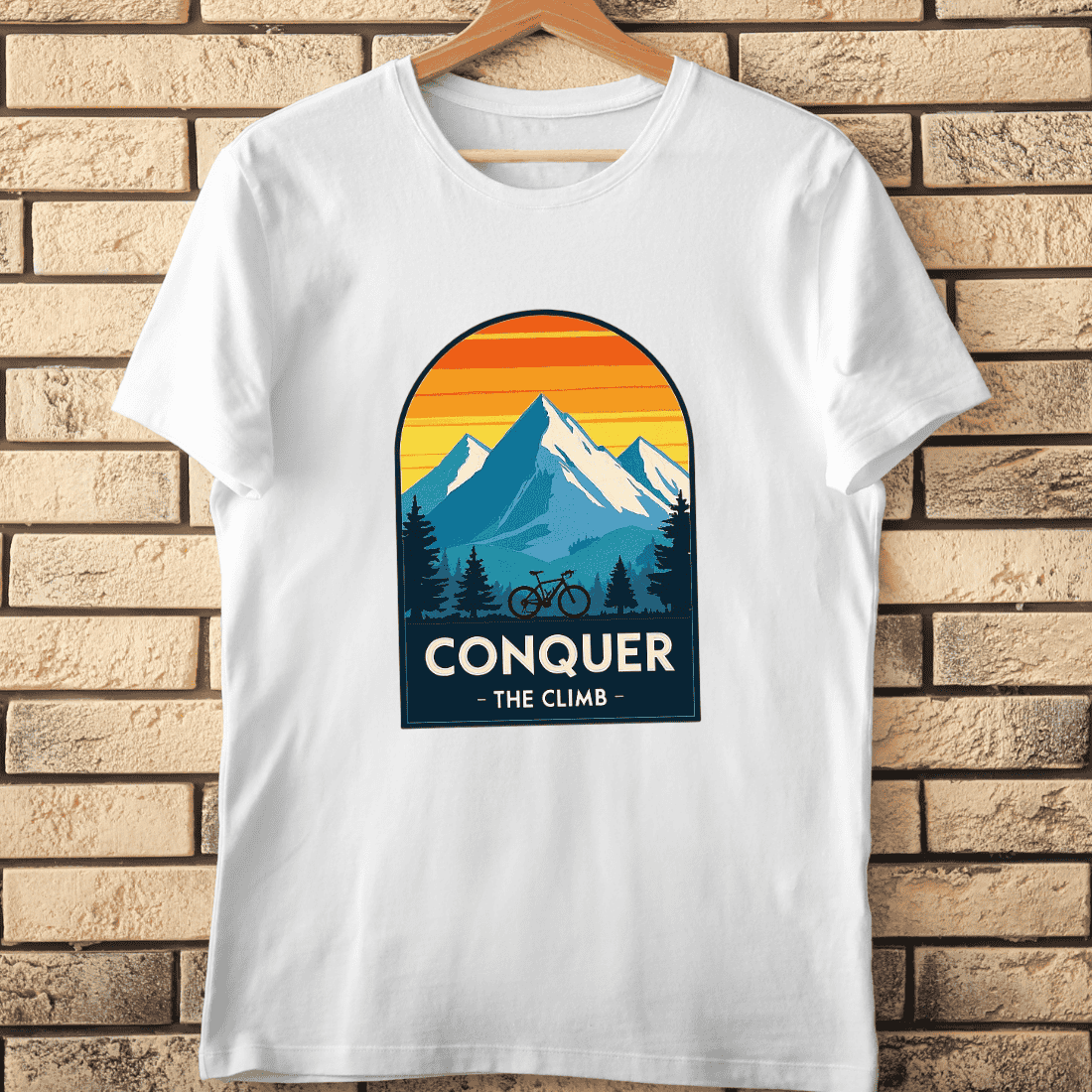 Conquer The Climb Mountain Bike T-Shirt Design cover image.