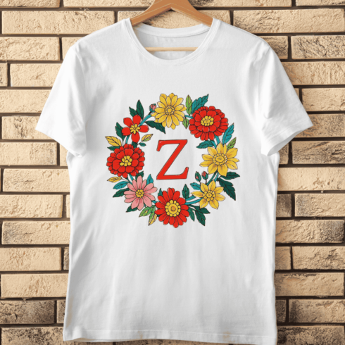 Vibrant Floral Letter Z Wreath Bold Colors T-Shirt Design cover image.