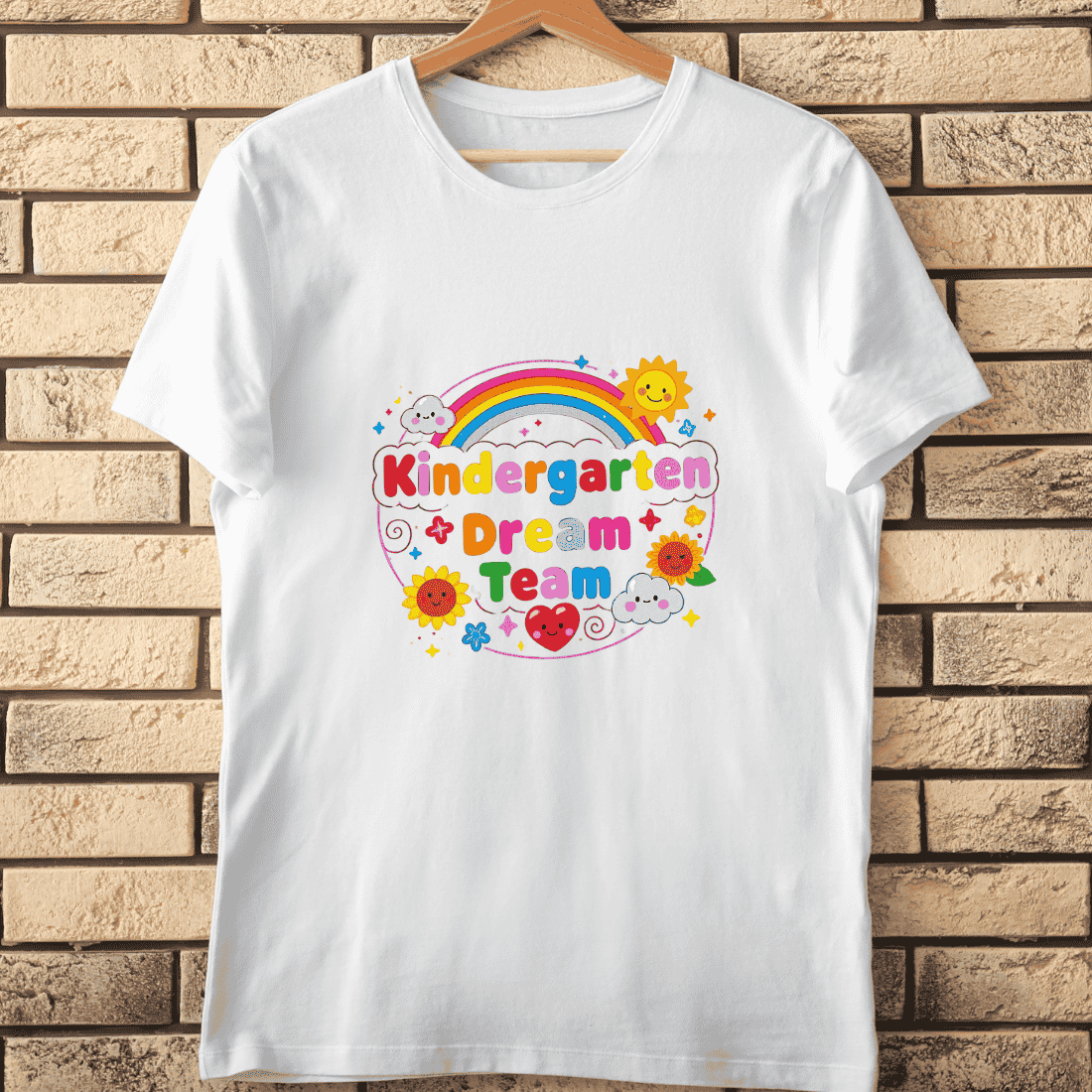 Colorful Kindergarten Teacher T-Shirt Design cover image.