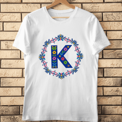 Decorated Alphabet K with Flowers T-Shirt Design cover image.