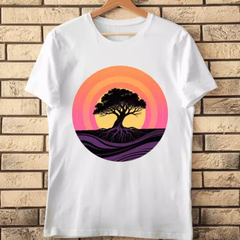 Tree Silhouette Sunset T-Shirt Design cover image.