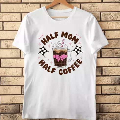 Fun Mom Coffee Racing T-Shirt Design cover image.