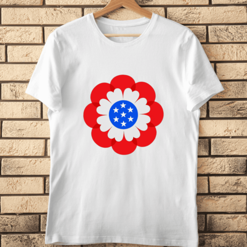 Patriotic Flower Red White Blue Stars T-Shirt Design cover image.