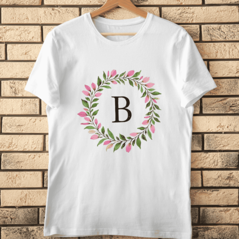 Watercolor Leaf Frame Delicate Alphabet B T-Shirt Design cover image.