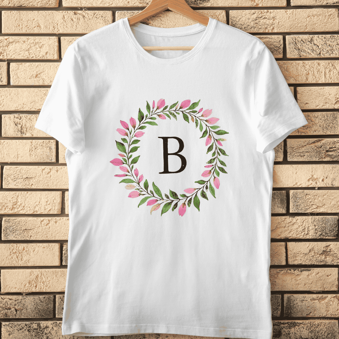 Watercolor Leaf Frame Delicate Alphabet B T-Shirt Design cover image.