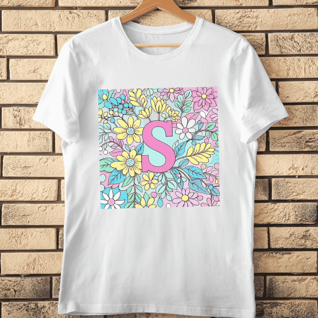 Colorful Floral Alphabet Letter S T-Shirt Design cover image.