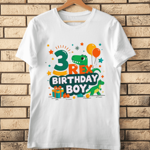 3 Rex Birthday Boy Dinosaur T-Shirt Design cover image.