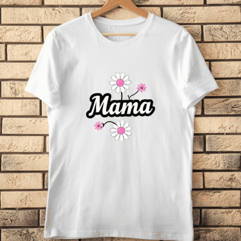 Mama Script with Pink and White Flowers T-Shirt Design cover image.