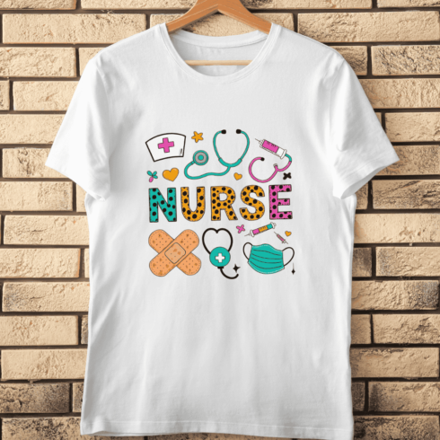 Colorful Nurse Doodle T-Shirt Design cover image.