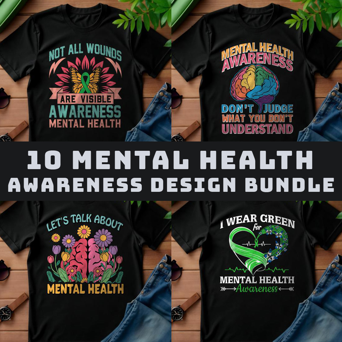 Mental health awareness t shirts bundles preview image.