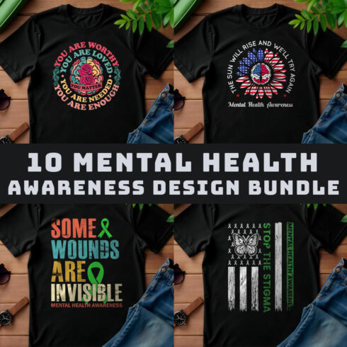 Mental health awareness t shirts bundles cover image.