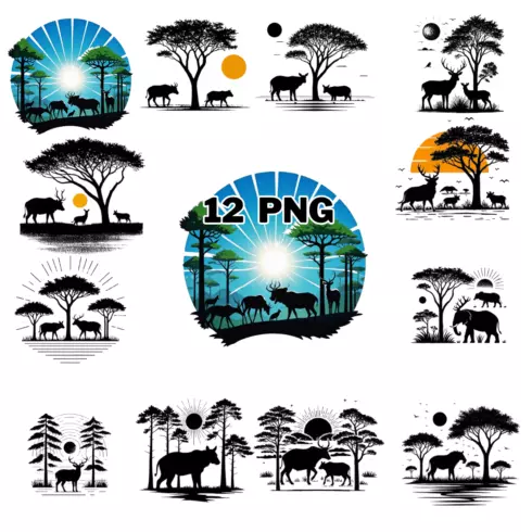 Minimalist Wildlife Silhouette Sublimation Clipart Bundle cover image.