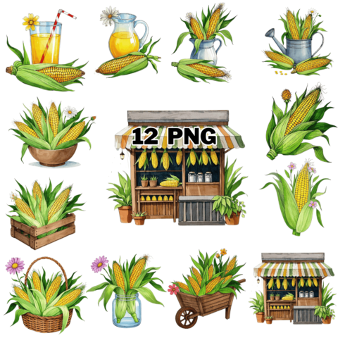 Watercolor Corn Sublimation Clipart Bundle cover image.