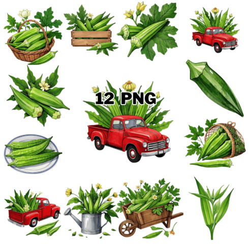 Watercolor Okra Sublimation Clipart Bundle cover image.