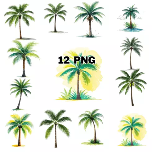 Summer palm Tree Sublimation Clipart Bundle cover image.