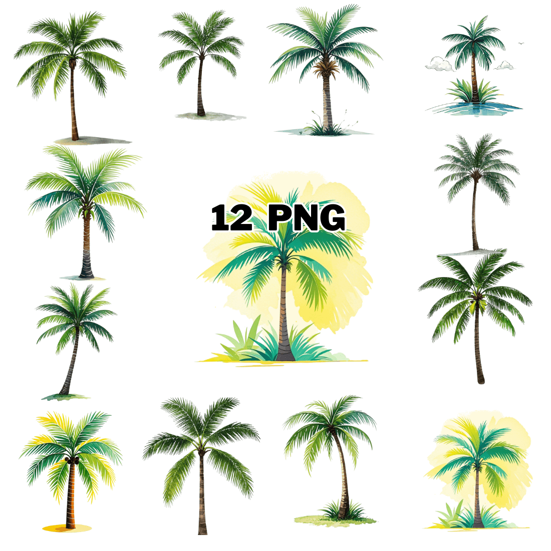 Summer palm Tree Sublimation Clipart Bundle cover image.