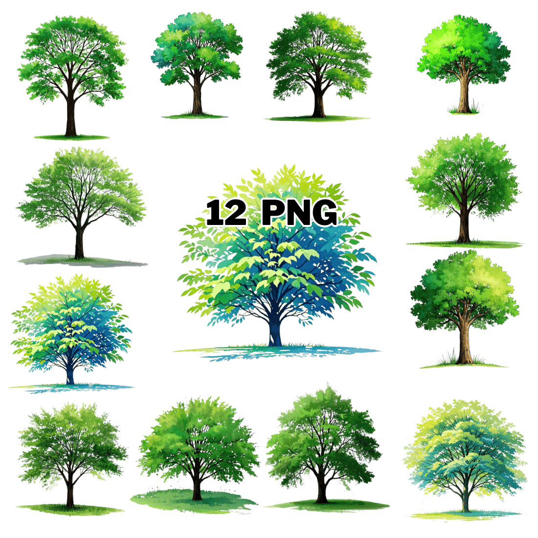 Watercolor Summer Tree Sublimation Clipart Bundle cover image.