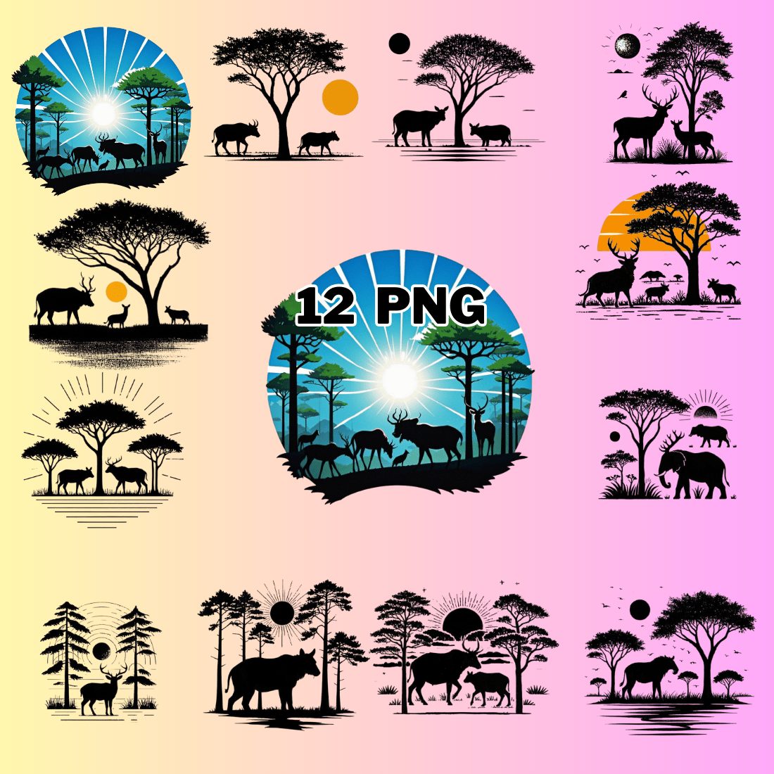Minimalist Wildlife Silhouette Sublimation Clipart Bundle preview image.