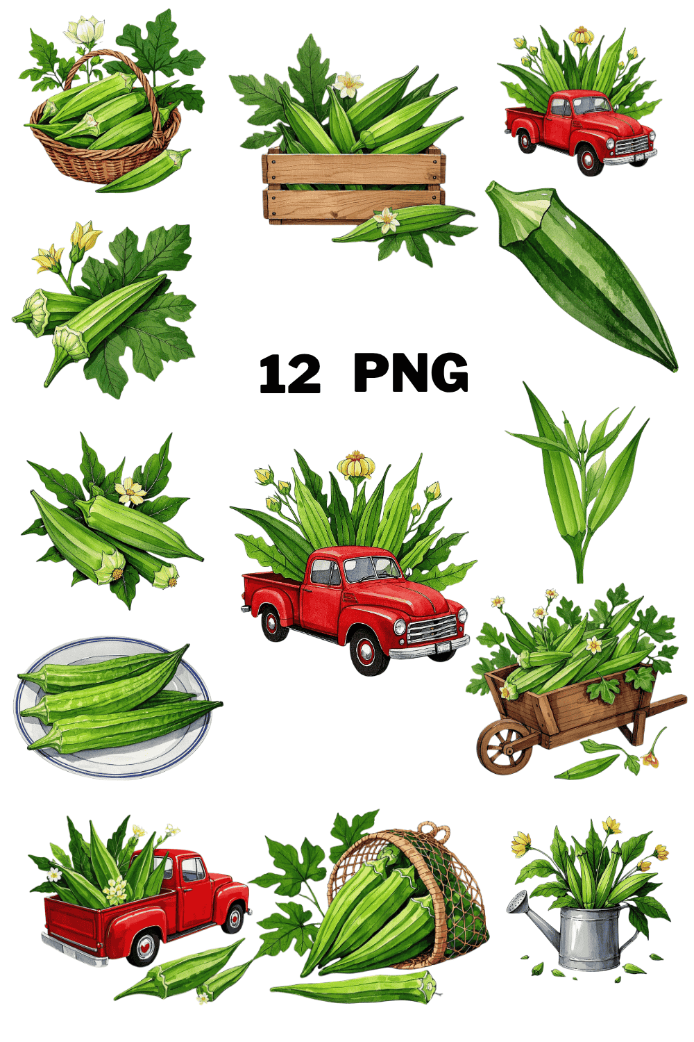 Watercolor Okra Sublimation Clipart Bundle pinterest preview image.