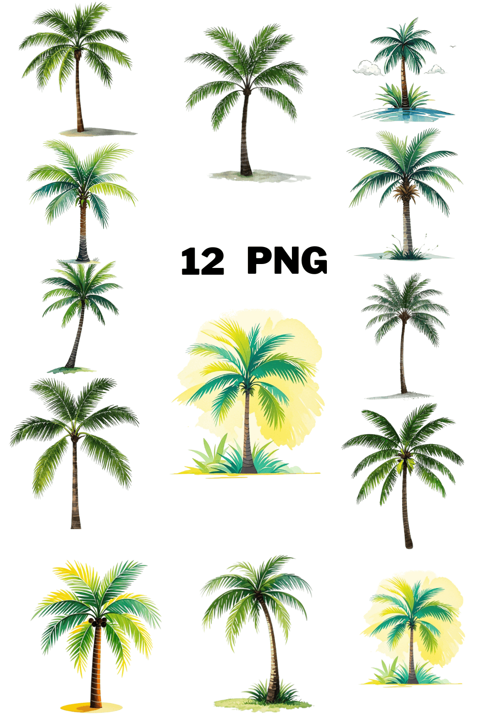 Summer palm Tree Sublimation Clipart Bundle pinterest preview image.