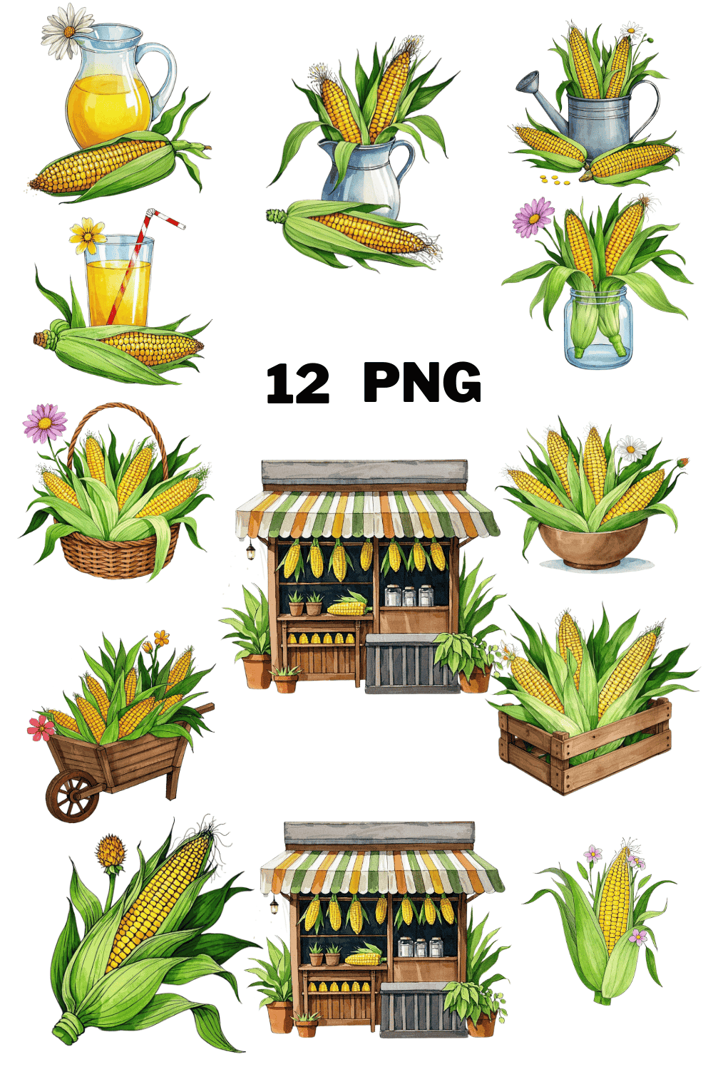Watercolor Corn Sublimation Clipart Bundle pinterest preview image.