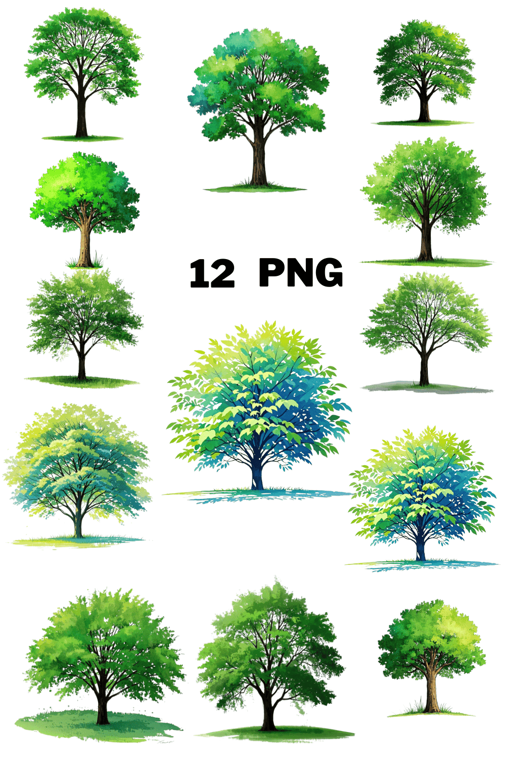 Watercolor Summer Tree Sublimation Clipart Bundle pinterest preview image.