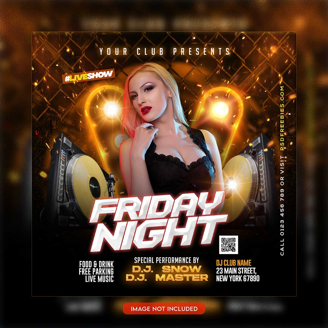 Premium Bundle Night dj party club flyer social media and Instagram post template preview image.
