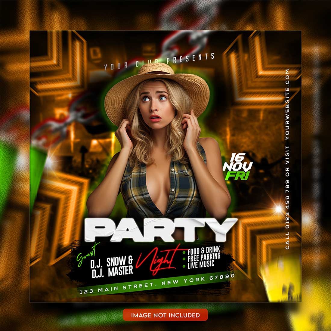 Premium Bundle Dj Night Club Party Flyer social media and Instagram post template preview image.