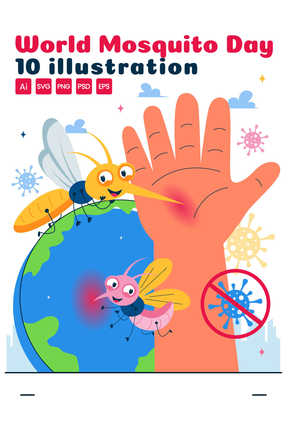 10 World Mosquito Day Illustration pinterest preview image.