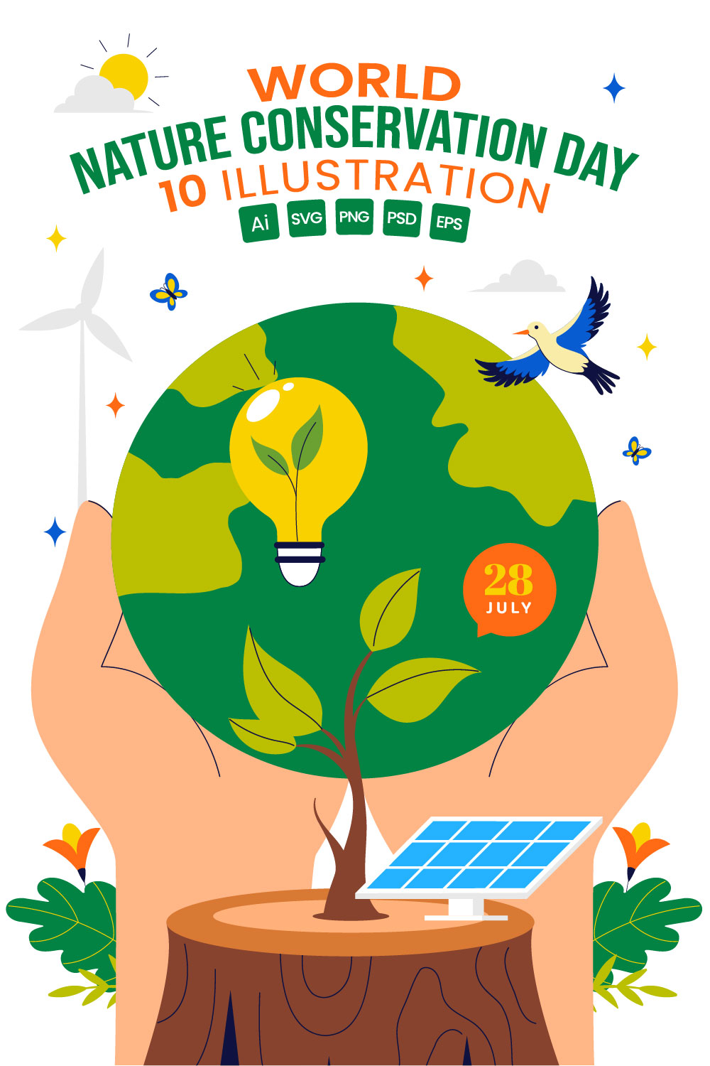 10 World Nature Conservation Day Illustration pinterest preview image.