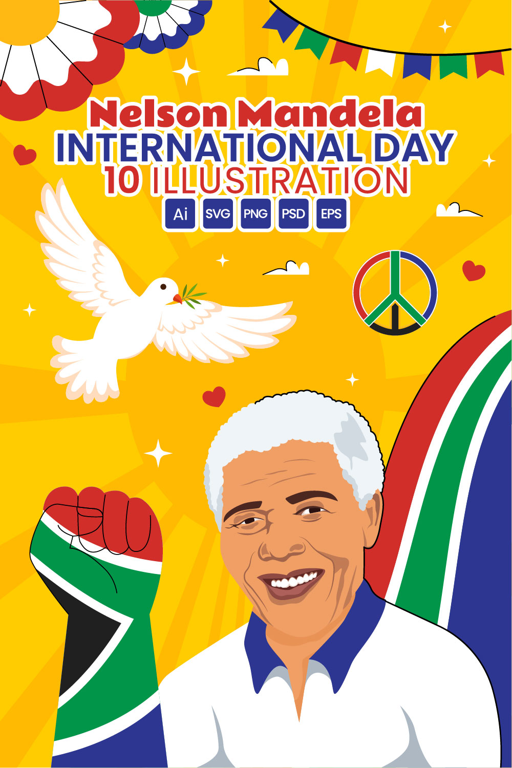 10 Nelson Mandela International Day Illustration pinterest preview image.