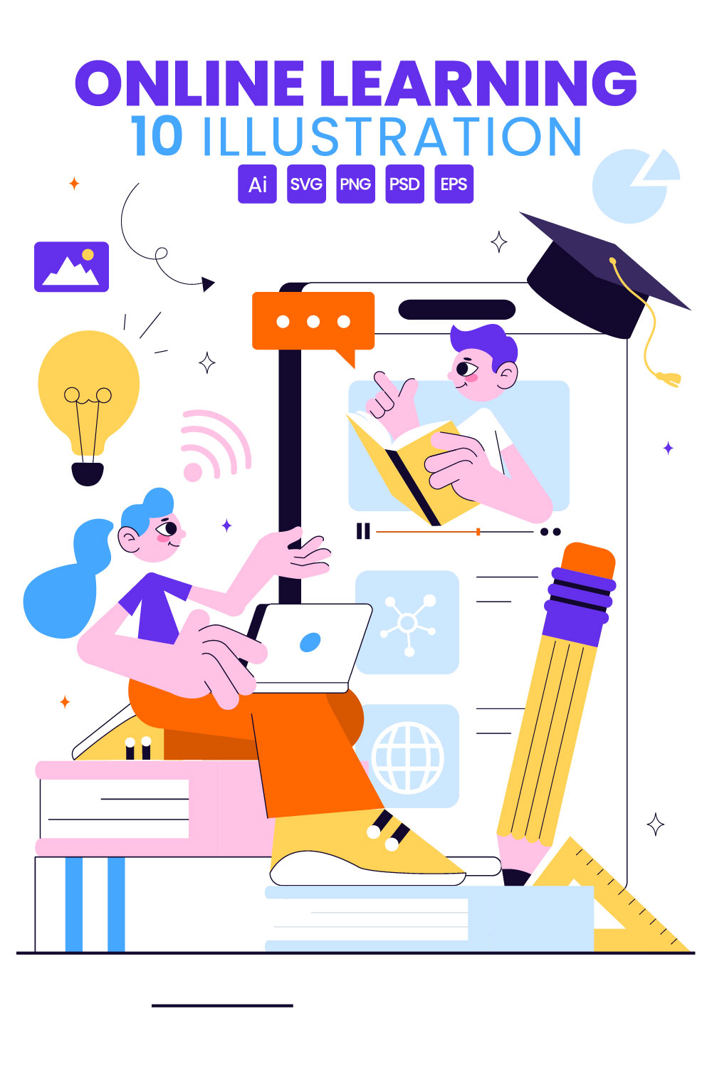 10 Online Learning Platform Illustration pinterest preview image.