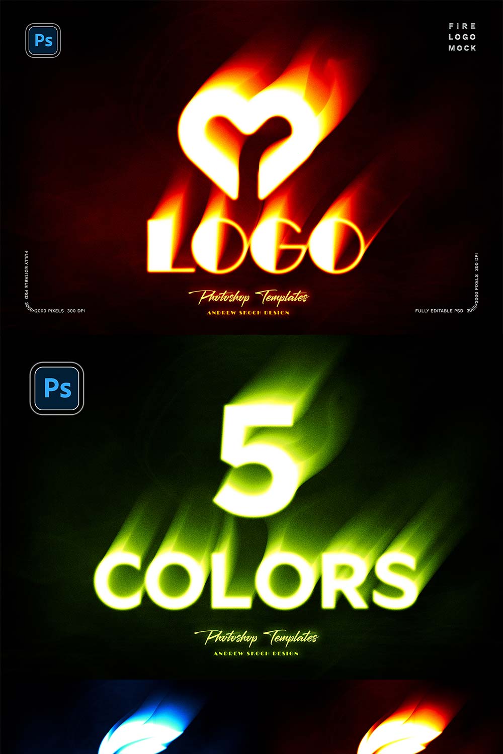Flaming Logo Photoshop Mockup pinterest preview image.