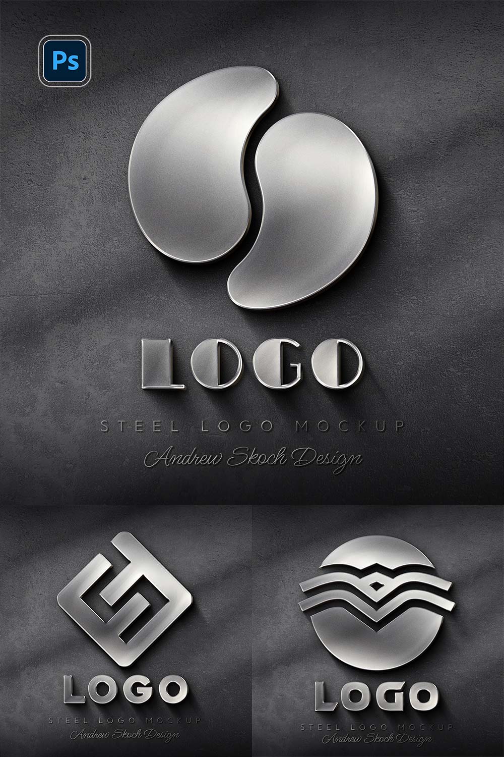Steel Logo Photoshop Mockup pinterest preview image.
