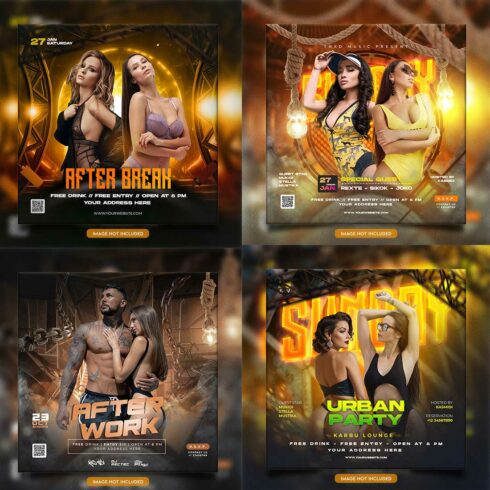 Premium Bundle Night dj party club flyer social media and Instagram post template cover image.