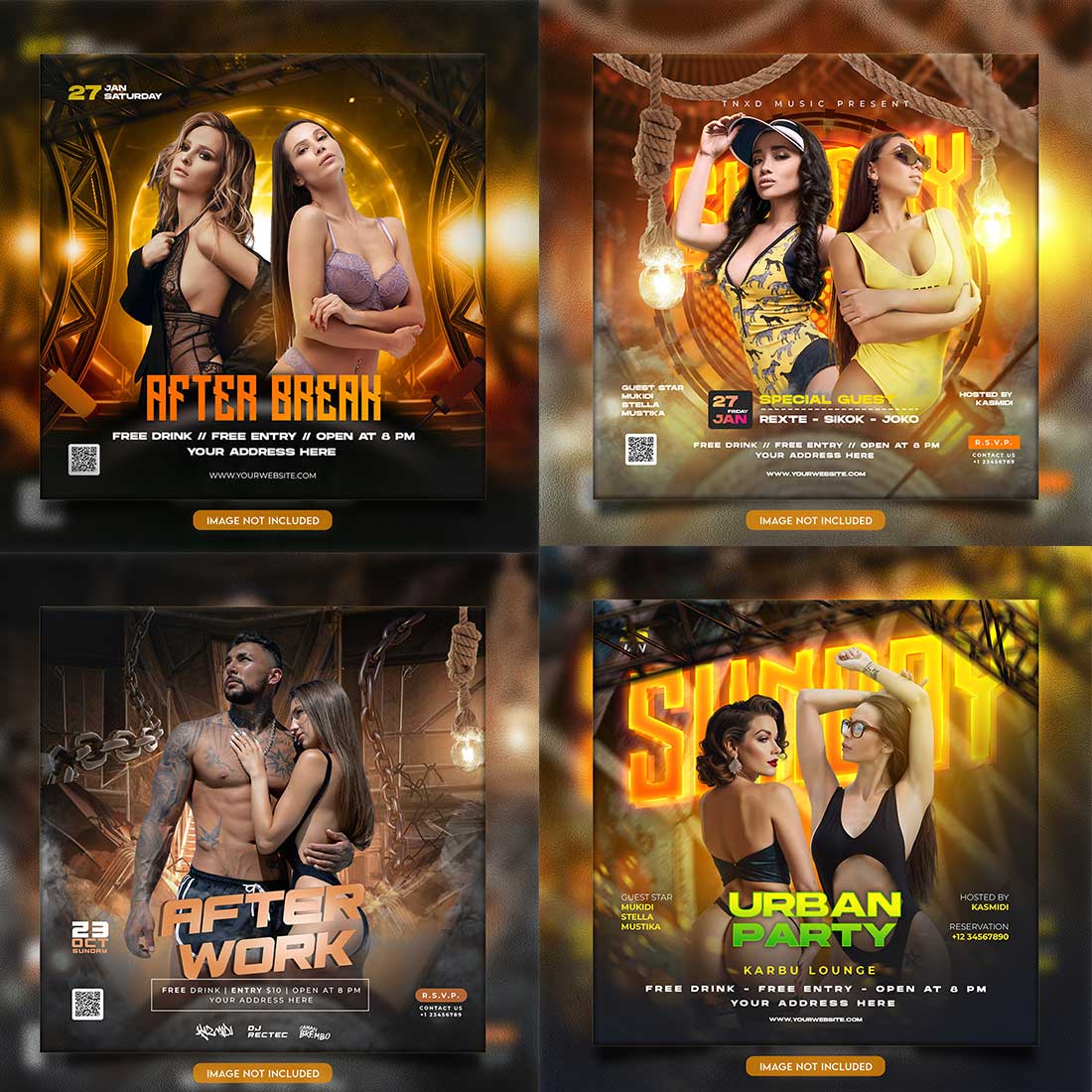 Premium Bundle Night dj party club flyer social media and Instagram post template cover image.