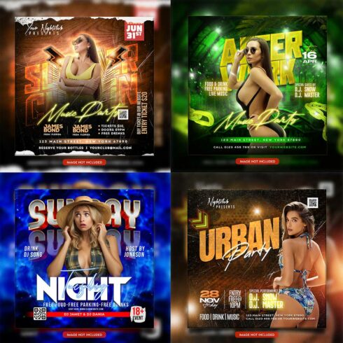 Premium Bundle Night dj party club flyer social media and Instagram post template cover image.