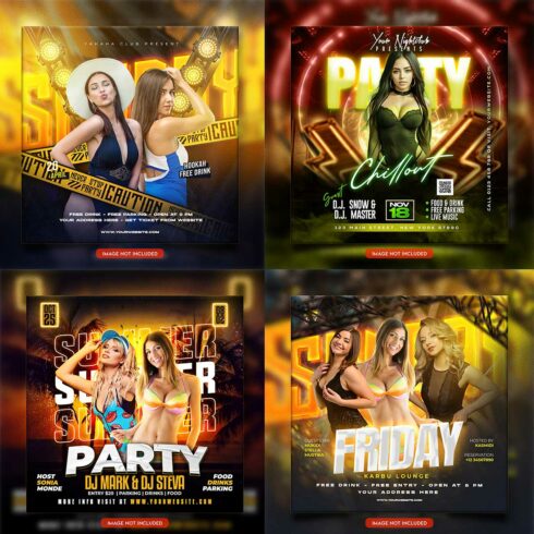 Premium Bundle Night dj party club flyer social media and Instagram post template cover image.