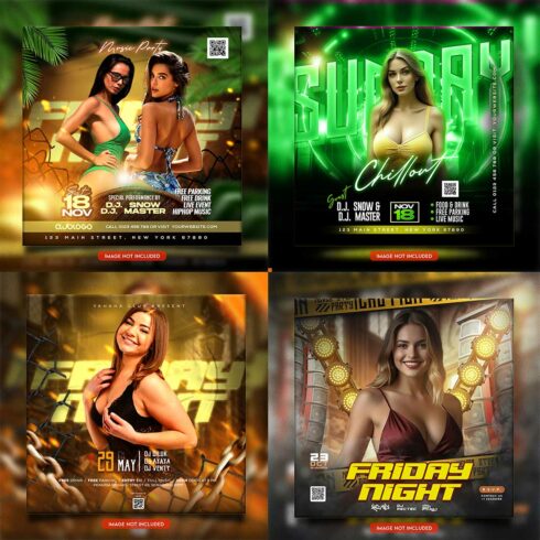 Premium Bundle Night dj party club flyer social media and Instagram post template cover image.