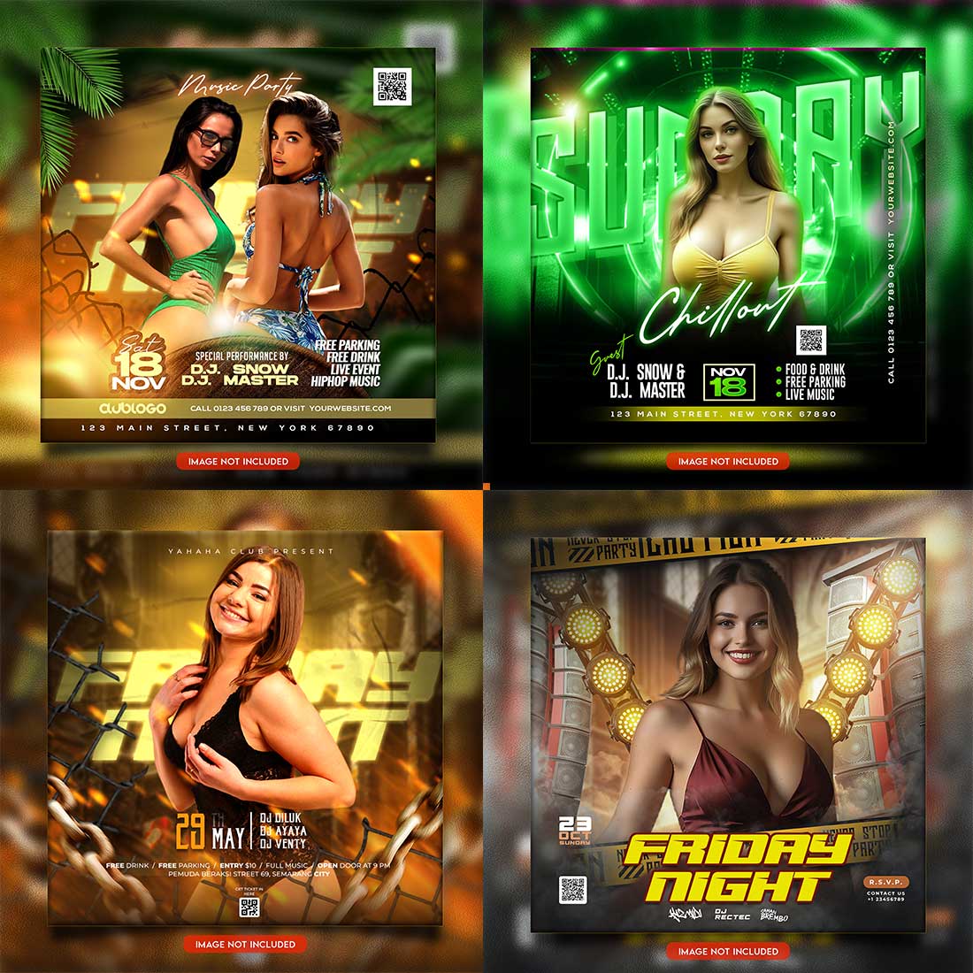 Premium Bundle Night dj party club flyer social media and Instagram post template cover image.